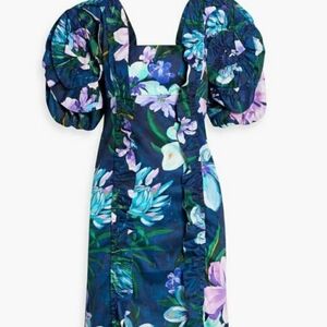 FARM Rio Navy Floral Midi Dress with Lavender & Teal Blooms